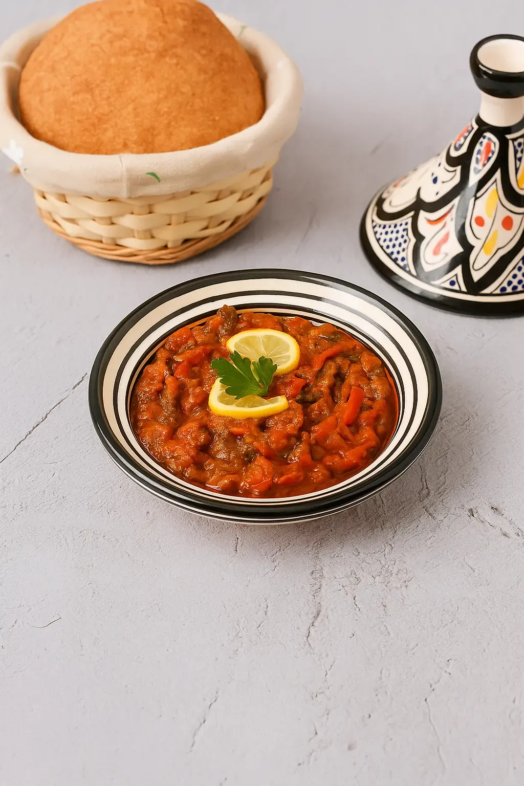Taktouka - Moroccan roasted pepper salad at AMLO Restaurant Qatar